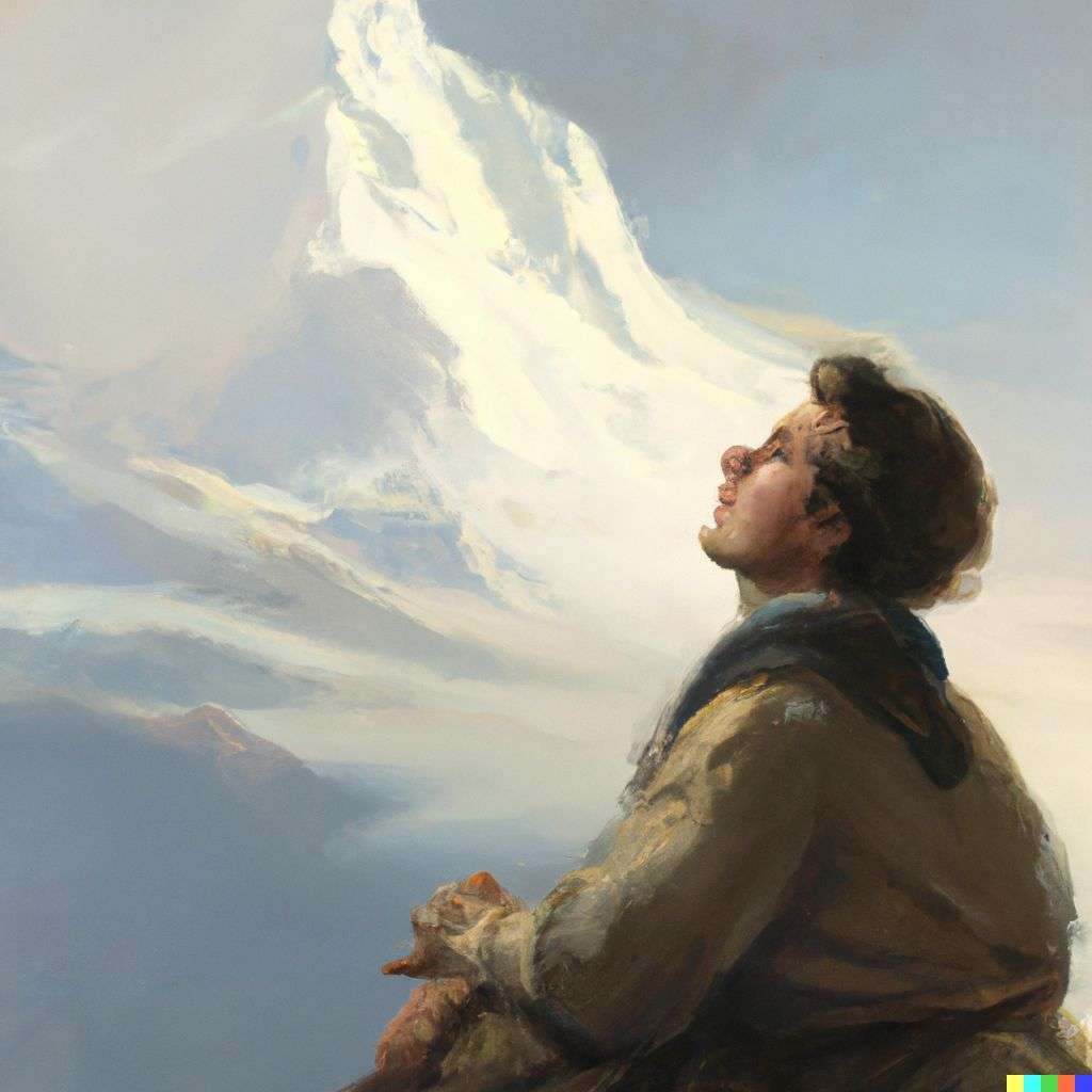 someone gazing at Mount Everest, painting by William-Adolphe Bouguereau